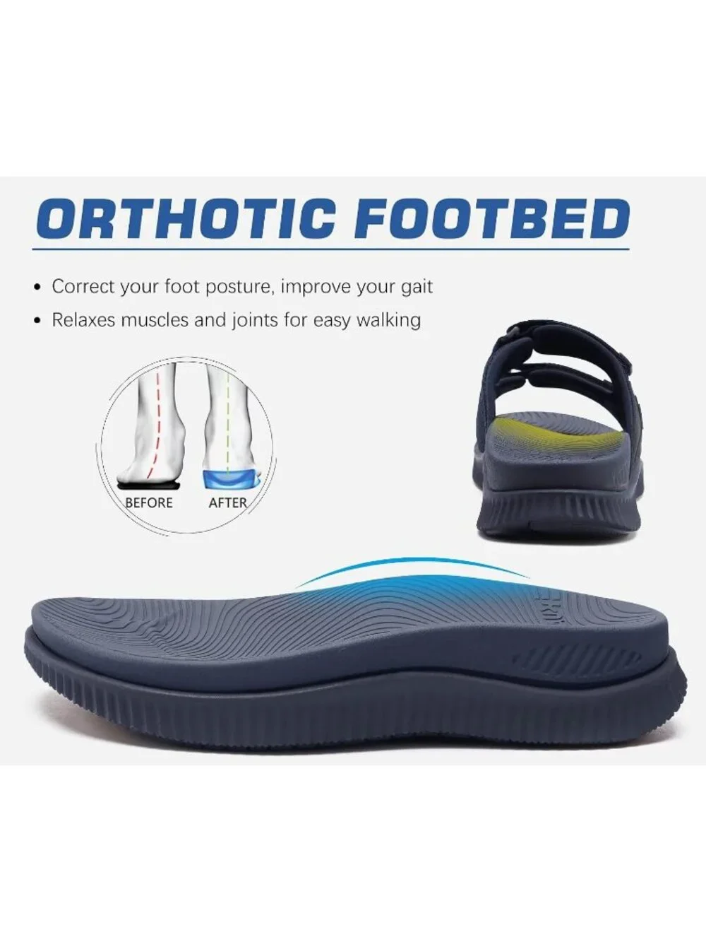 Men Navy Blue Athletic Thick Cushion Recovery Sport Slides Orthotic Sandal Shoes